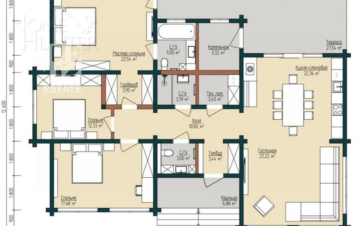 1-этажный коттедж 180 м² с отделкой