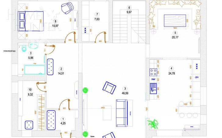 2-этажный коттедж 500 м² без отделки