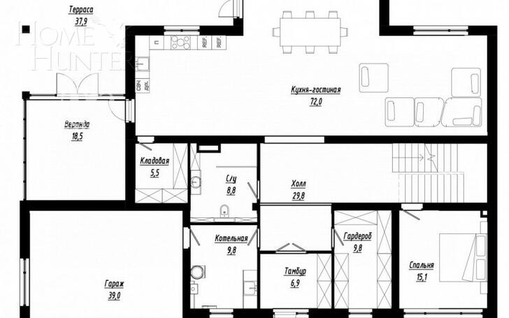 2-этажный коттедж 305 м² без отделки