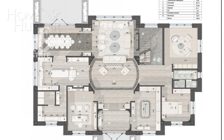 2-этажный коттедж 560 м² без отделки