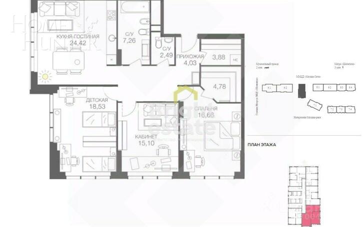 3-КОМН. КВАРТИРА БЕЗ ОТДЕЛКИ 105 М² НА 24 ЭТАЖЕ