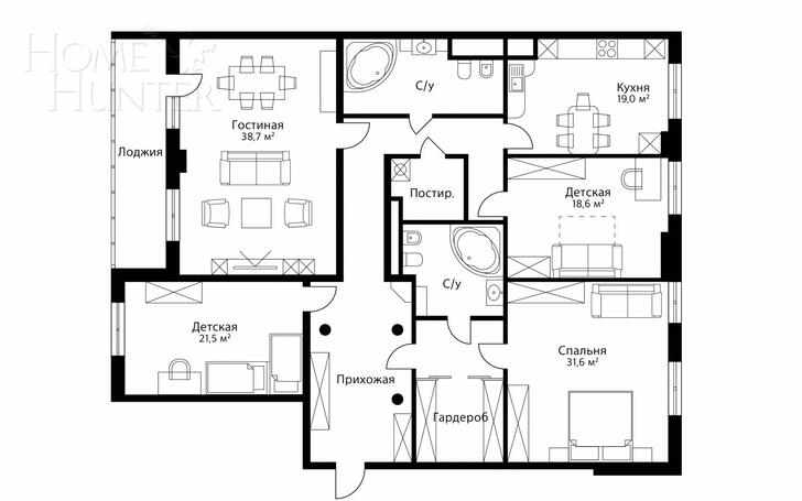 4-КОМН. КВАРТИРА С ОТДЕЛКОЙ 199 М² НА 4 ЭТАЖЕ