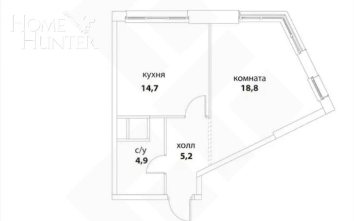 1-КОМН. КВАРТИРА БЕЗ ОТДЕЛКИ 43 М² НА 39 ЭТАЖЕ
