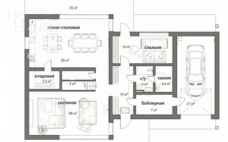 2-этажный коттедж 427 м² с отделкой