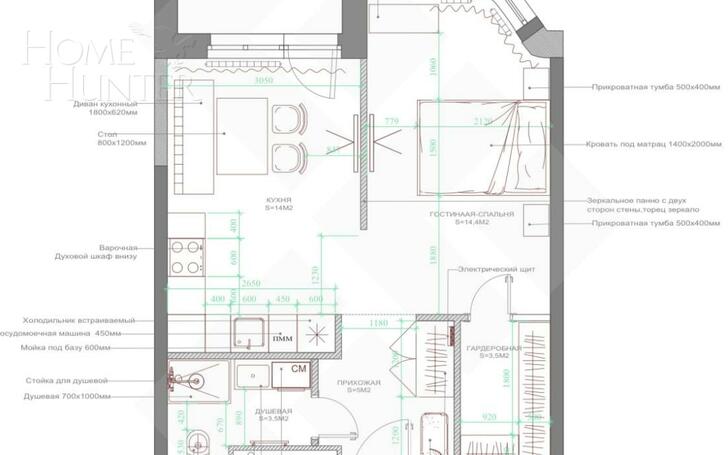 1-КОМН. КВАРТИРА С ОТДЕЛКОЙ 45 М² НА 3 ЭТАЖЕ