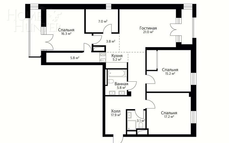 4-КОМН. КВАРТИРА С ОТДЕЛКОЙ 130 М² НА 3 ЭТАЖЕ