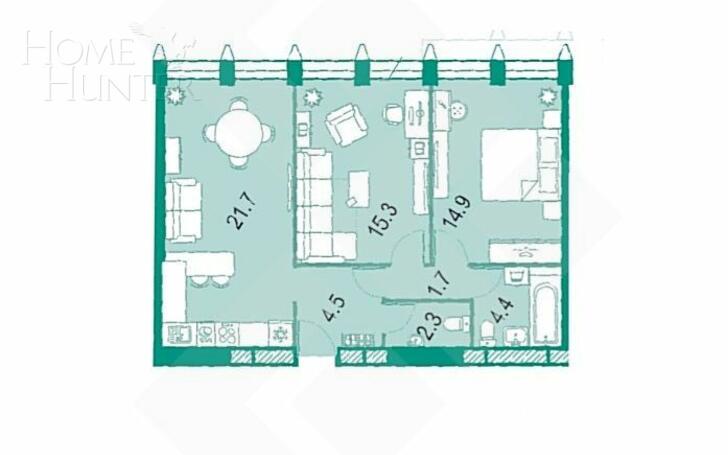 2-КОМН. КВАРТИРА БЕЗ ОТДЕЛКИ 65 М² НА 23 ЭТАЖЕ