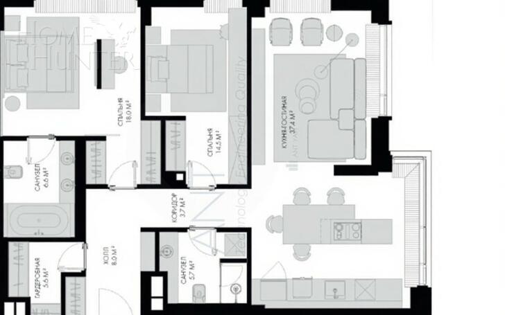 3-КОМН. АПАРТАМЕНТЫ С ОТДЕЛКОЙ 101 М² НА 16 ЭТАЖЕ