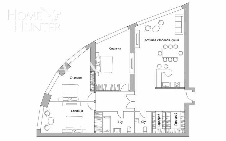 4-КОМН. КВАРТИРА БЕЗ ОТДЕЛКИ 167 М² НА 36 ЭТАЖЕ