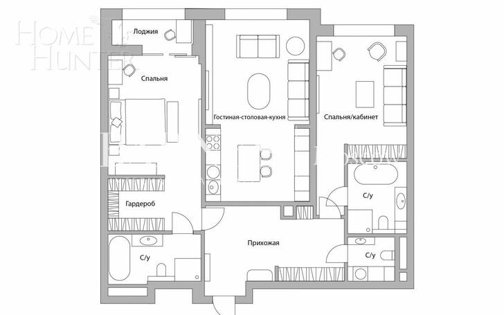 3-КОМН. КВАРТИРА БЕЗ ОТДЕЛКИ 119 М² НА 2 ЭТАЖЕ