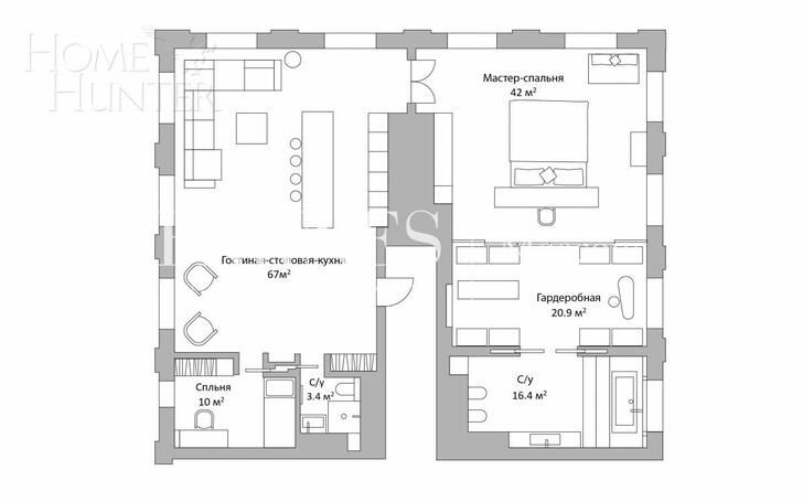 3-КОМН. ПЕНТХАУС С ОТДЕЛКОЙ 159.3 М² НА 29 ЭТАЖЕ