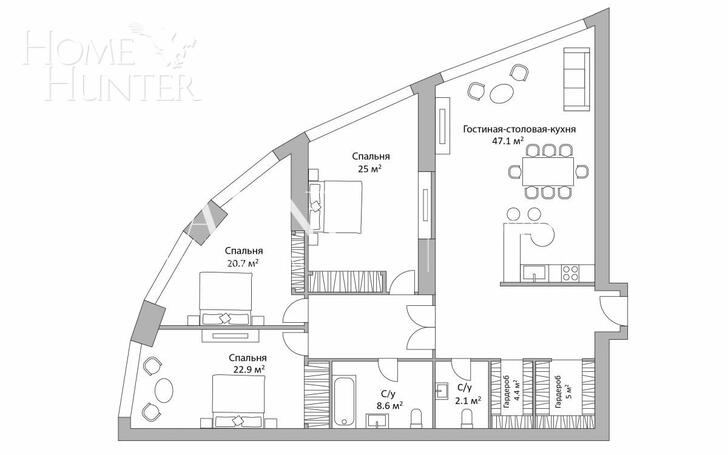 4-КОМН. КВАРТИРА БЕЗ ОТДЕЛКИ 167 М² НА 36 ЭТАЖЕ