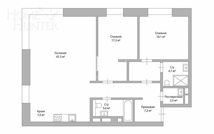 3-КОМН. КВАРТИРА С ОТДЕЛКОЙ 125 М² НА 4 ЭТАЖЕ