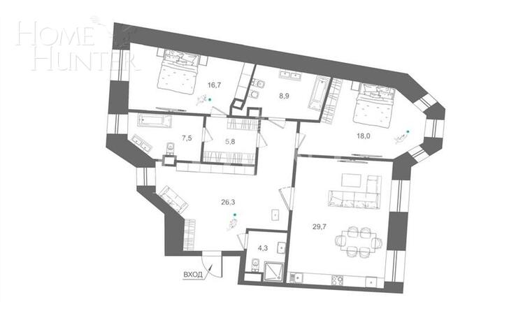 3-КОМН. КВАРТИРА БЕЗ ОТДЕЛКИ 117.2 М² НА 2 ЭТАЖЕ