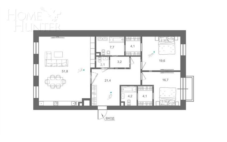 3-КОМН. КВАРТИРА БЕЗ ОТДЕЛКИ 134.9 М² НА 2 ЭТАЖЕ
