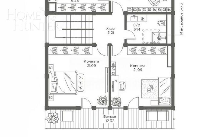 2-этажный коттедж 251.1 м² без отделки