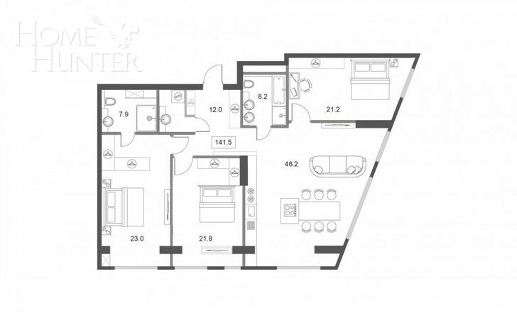 4-КОМН. КВАРТИРА С ОТДЕЛКОЙ 141.5 М² НА 16 ЭТАЖЕ