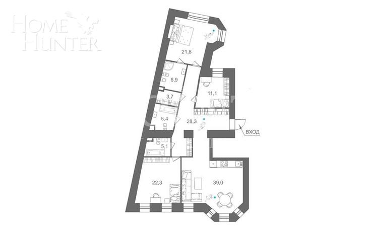 4-КОМН. КВАРТИРА БЕЗ ОТДЕЛКИ 144.6 М² НА 4 ЭТАЖЕ