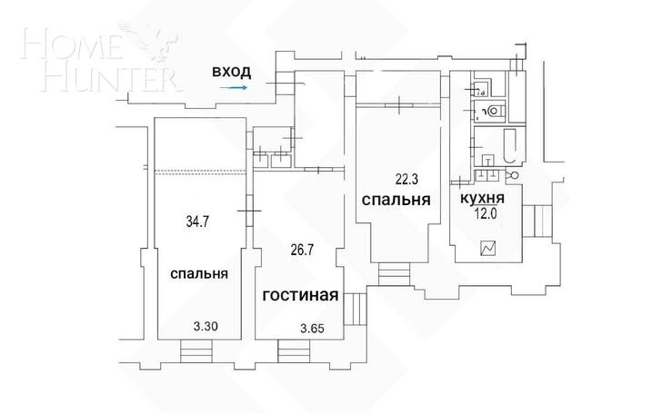 3-КОМН. КВАРТИРА С ОТДЕЛКОЙ 120 М² НА 4 ЭТАЖЕ