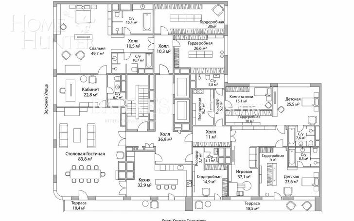 5-КОМН. ПЕНТХАУС БЕЗ ОТДЕЛКИ 538.1 М² НА 5 ЭТАЖЕ