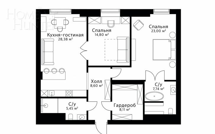 3-КОМН. КВАРТИРА С ОТДЕЛКОЙ 97 М² НА 11 ЭТАЖЕ