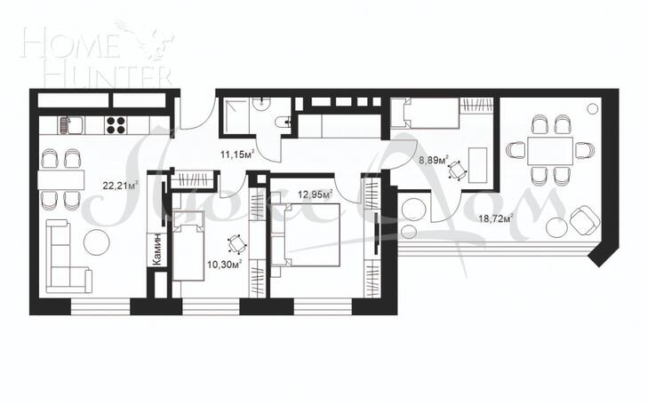 3-КОМН. ПЕНТХАУС БЕЗ ОТДЕЛКИ 87 М² НА 21 ЭТАЖЕ