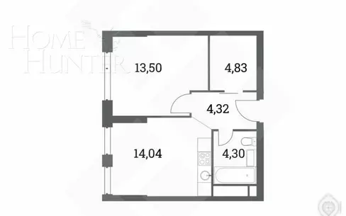 1-КОМН. КВАРТИРА БЕЗ ОТДЕЛКИ 45 М² НА 39 ЭТАЖЕ