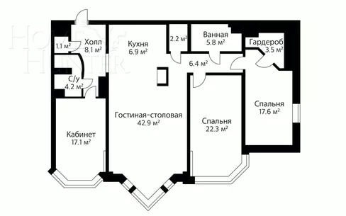 4-КОМН. КВАРТИРА С ОТДЕЛКОЙ 138 М² НА 15 ЭТАЖЕ
