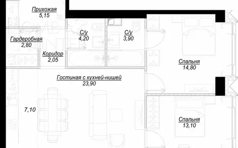 3-комн. кв., 75.8 м², 5/41 этаж