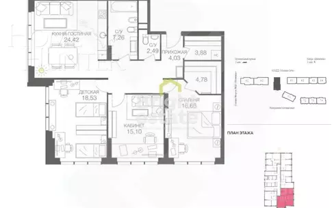 3-КОМН. КВАРТИРА БЕЗ ОТДЕЛКИ 105 М² НА 24 ЭТАЖЕ