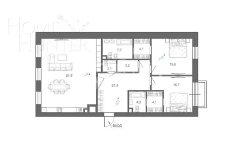 3-КОМН. КВАРТИРА БЕЗ ОТДЕЛКИ 135 М² НА 4 ЭТАЖЕ