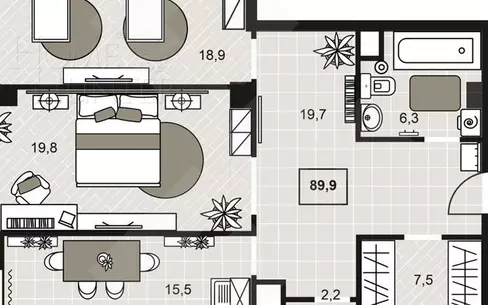 2-КОМН. КВАРТИРА БЕЗ ОТДЕЛКИ 85.6 М² НА 12 ЭТАЖЕ