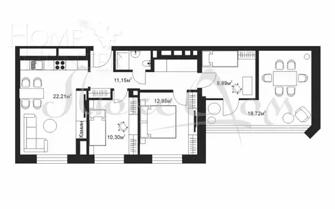 3-КОМН. ПЕНТХАУС БЕЗ ОТДЕЛКИ 87 М² НА 21 ЭТАЖЕ