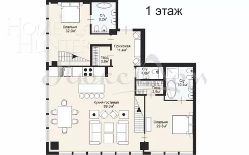 2-УРОВНЕВЫЕ АПАРТАМЕНТЫ С ОТДЕЛКОЙ 253 М² НА 68 ЭТАЖЕ