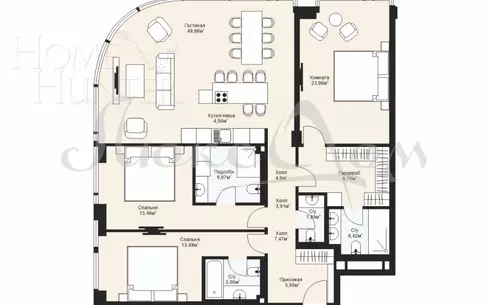 4-КОМН. КВАРТИРА С ОТДЕЛКОЙ 152.2 М² НА 4 ЭТАЖЕ