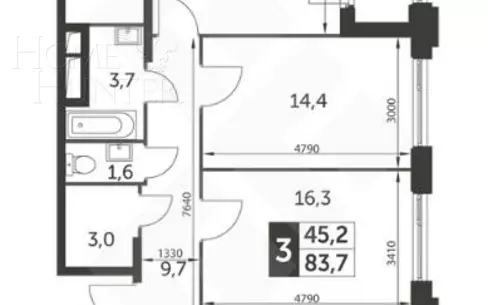 3-КОМН. КВАРТИРА БЕЗ ОТДЕЛКИ 82 М² НА 15 ЭТАЖЕ