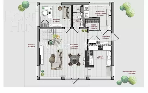 2-этажный коттедж 205 м² без отделки