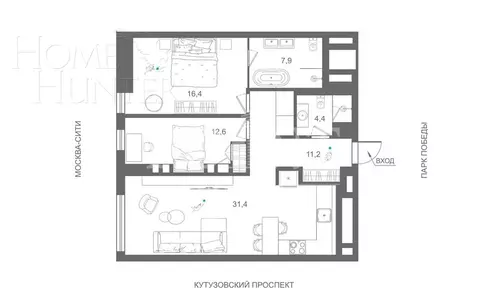 3-КОМН. АПАРТАМЕНТЫ С ОТДЕЛКОЙ 85 М² НА 15 ЭТАЖЕ