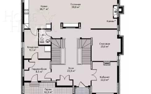 2-этажный коттедж 625 м² без отделки