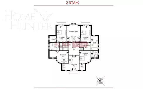2-этажный коттедж 1 800 м² без отделки