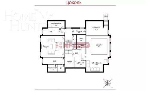 2-этажный коттедж 1 300 м² с отделкой