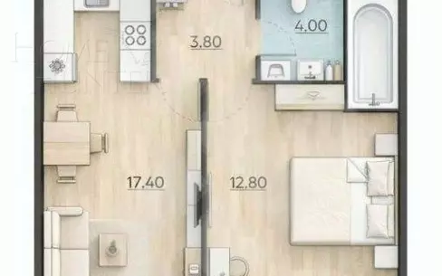 1-КОМН. КВАРТИРА С ОТДЕЛКОЙ 38 М² НА 4 ЭТАЖЕ