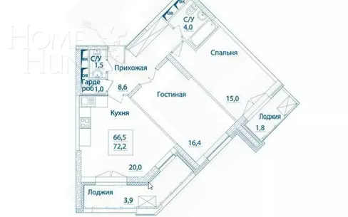 2-КОМН. КВАРТИРА БЕЗ ОТДЕЛКИ 66 М² НА 24 ЭТАЖЕ