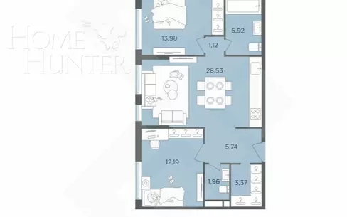 2-комн. кв., 71 м², 28/51 этаж