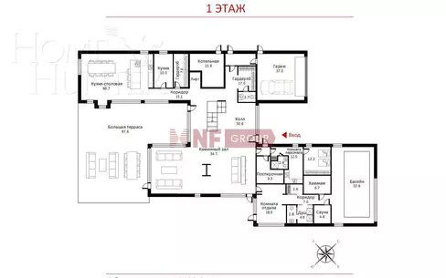 2-этажный коттедж 1 100 м² с отделкой