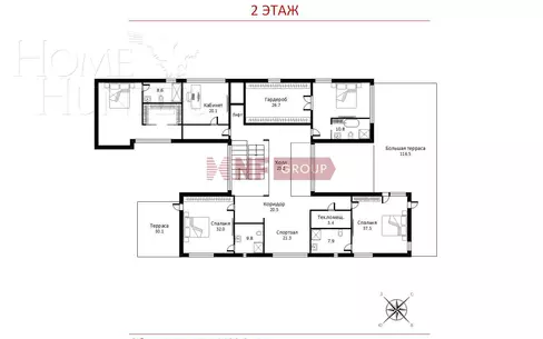 2-этажный коттедж 1 100 м² с отделкой