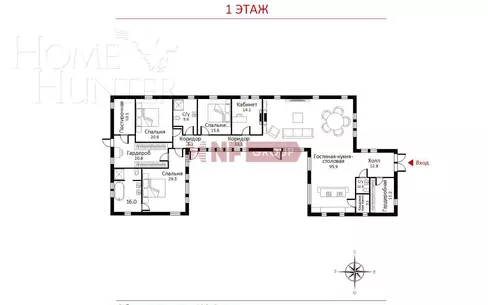 1-этажный коттедж 403 м² с отделкой