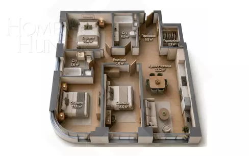 4-КОМН. КВАРТИРА БЕЗ ОТДЕЛКИ 103 М² НА 11 ЭТАЖЕ