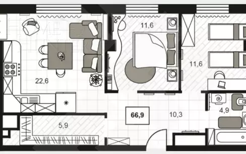 2-КОМН. КВАРТИРА БЕЗ ОТДЕЛКИ 85.6 М² НА 12 ЭТАЖЕ