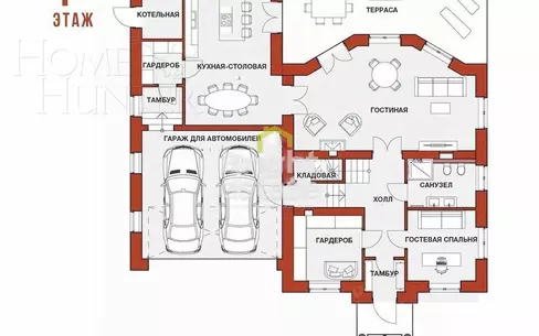 3-этажный коттедж 371.5 м² без отделки